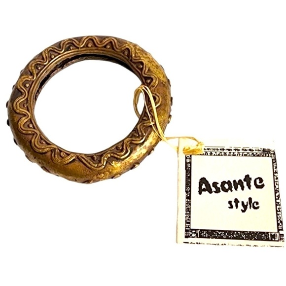 African Brass Bangle Bracelet Artisan Handmade Asante Ghana Tribal Currency - Picture 1 of 8